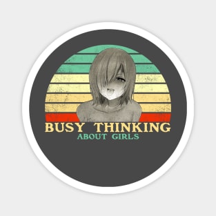 Busy Thinking About Girls - Funny Lesbian Anime - Retro Sunset Magnet